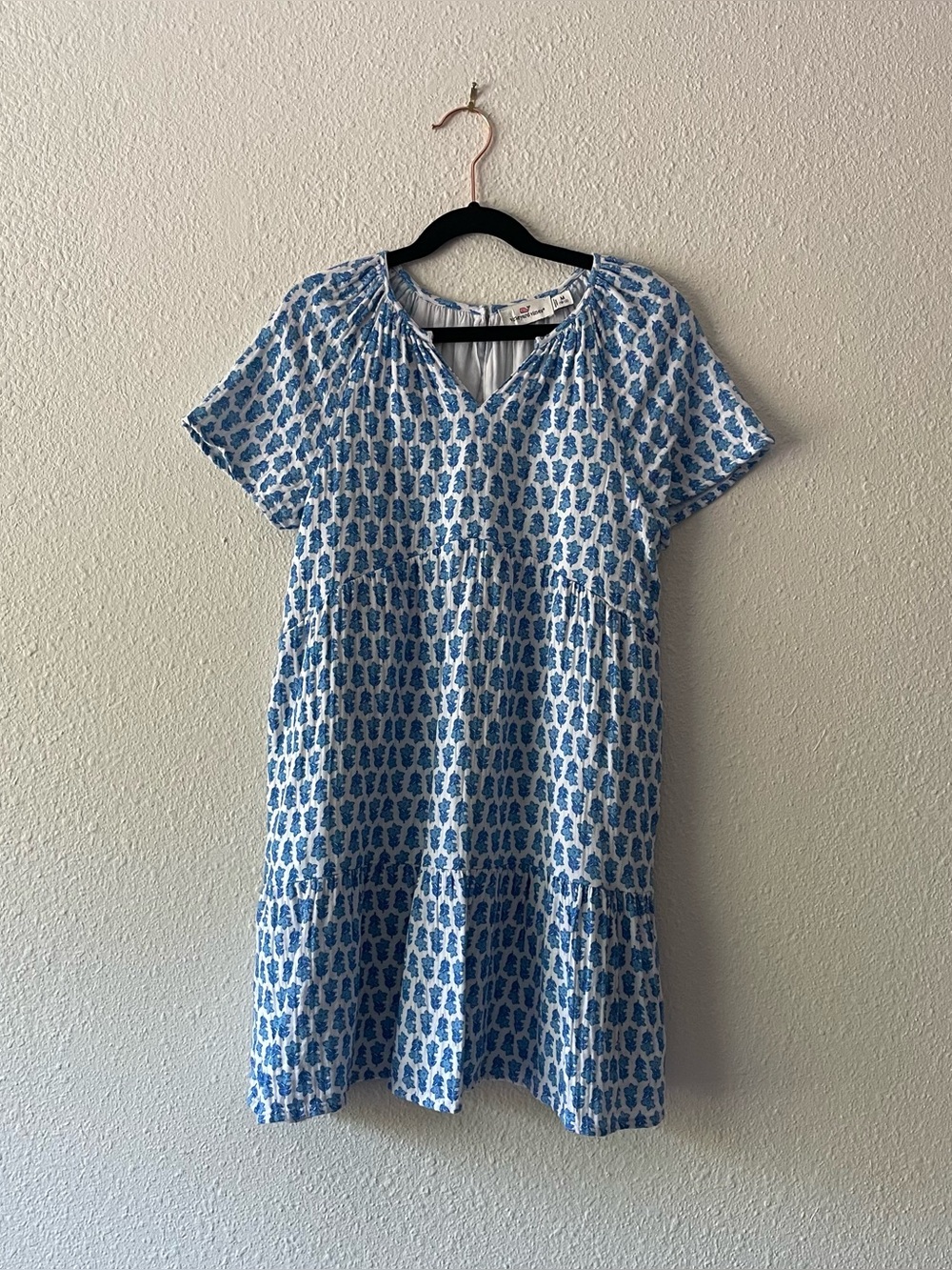 Vineyard Vines Girls Blue White Floral Tiered Dress Size M 10-12 Cotton